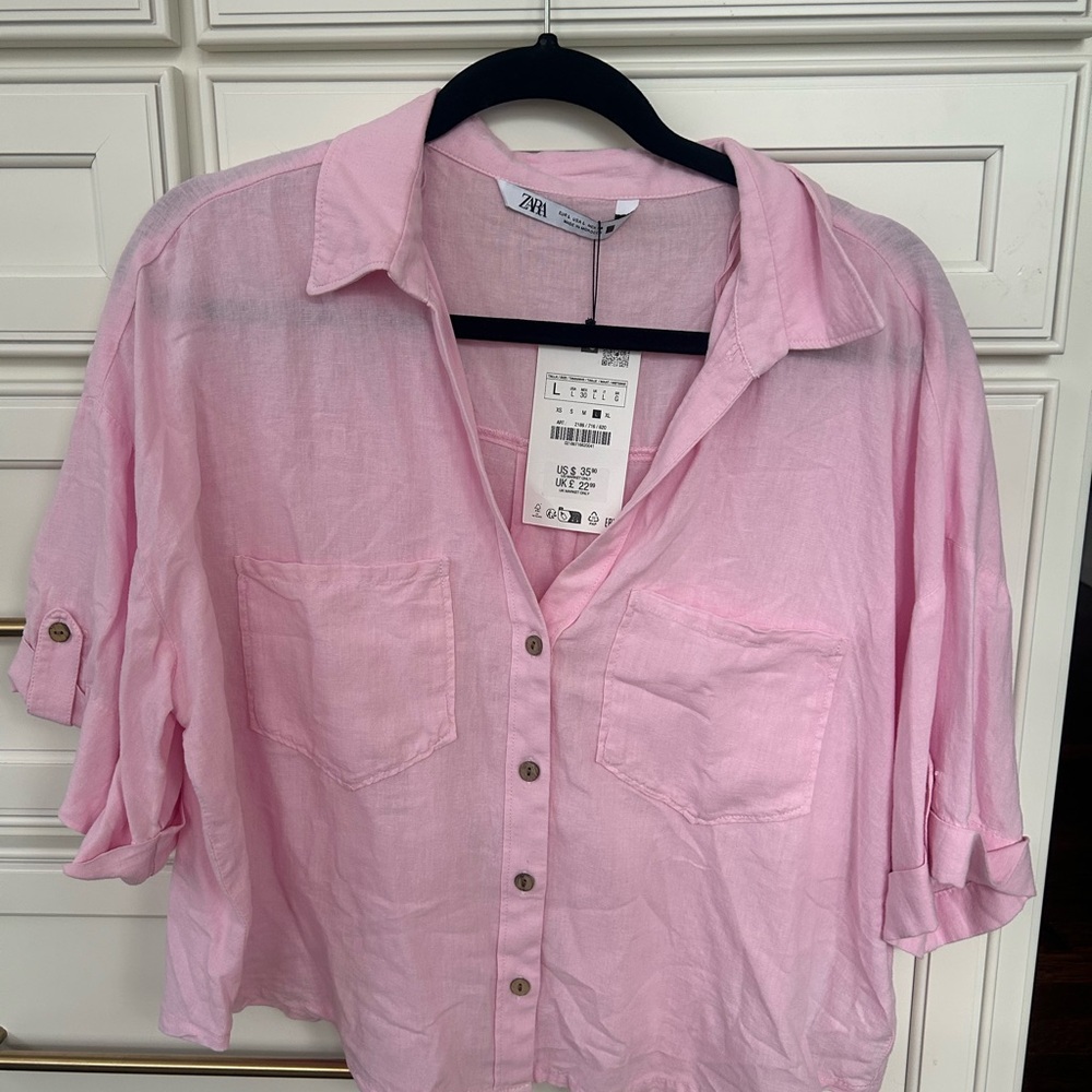 Zara Pink Button-Up Blouse